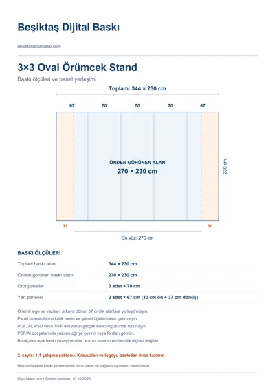 Beşiktaş Dijital Baskı logolu 3×3 Oval Örümcek Stand baskı şablonu: toplam 344 × 230 cm; görünen 270 × 230 cm